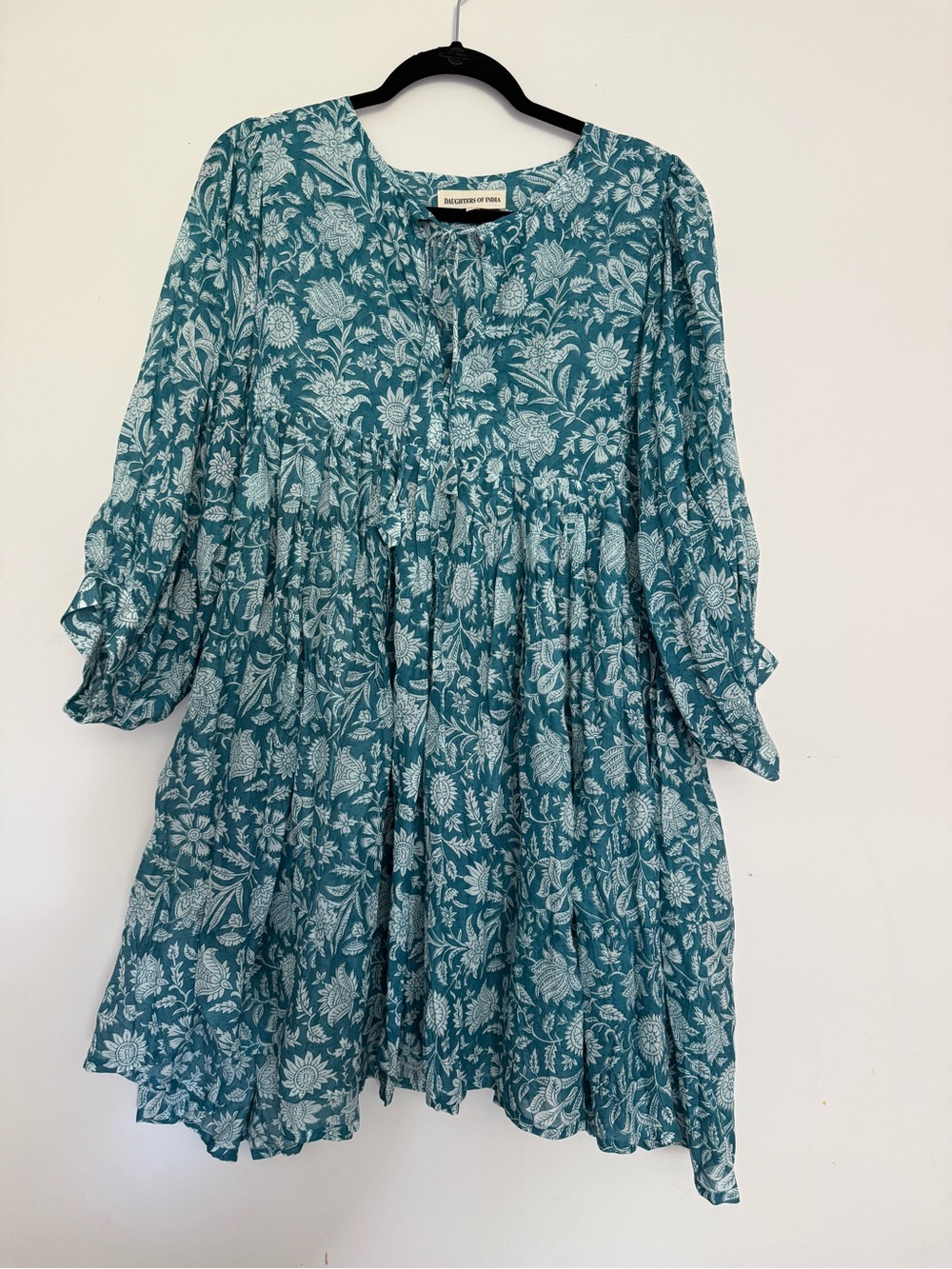 Daughters of India Kyra Mini Dress Ocean Blue Boho 100% Cotton